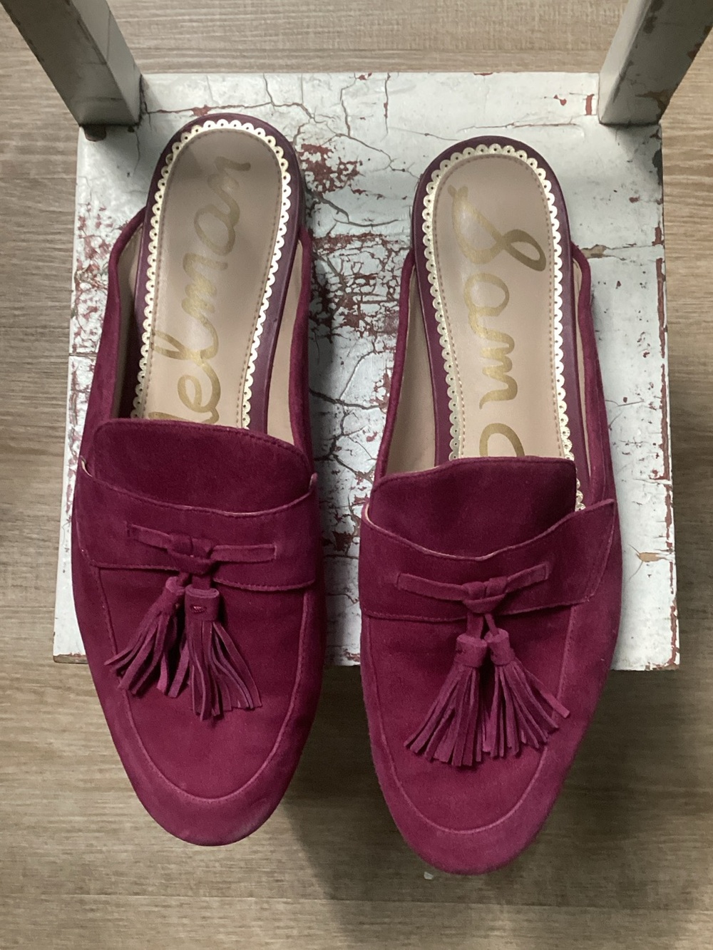 Sam Edelman Berry Suede Tassel Loafer Mules Sz 10
